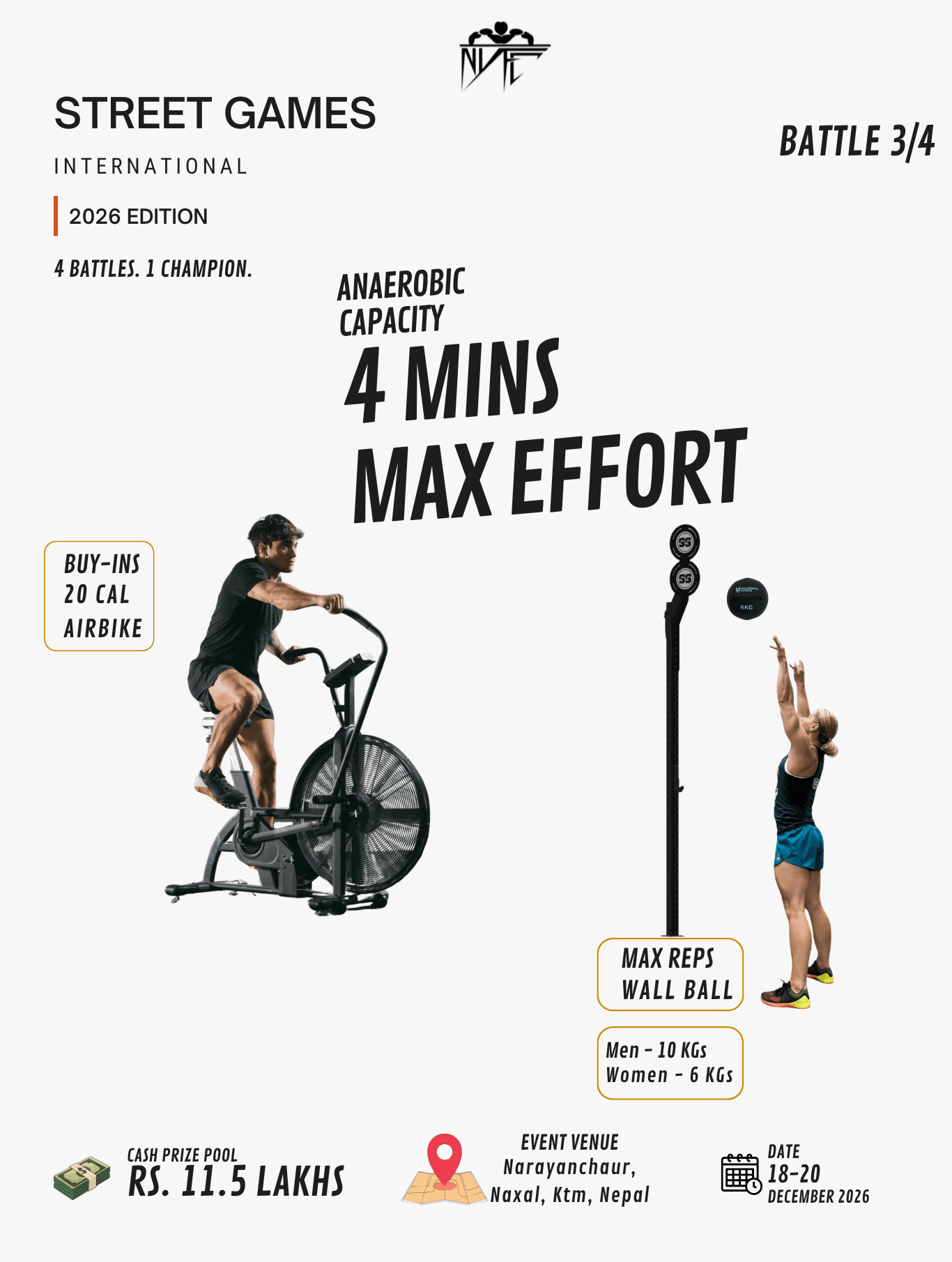 Battle three: anaerobic capacity with air bike and wall ball